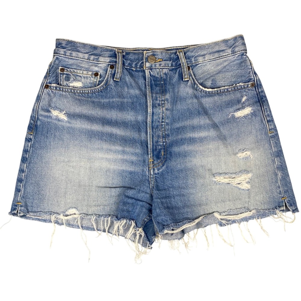 Etica Fern High Rise Distressed Cutoff Denim Shorts Womens 29 Light Blue Wash